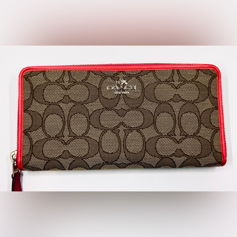 Coach Brown and Fuchsia Pink Full Size Zippered Wallet